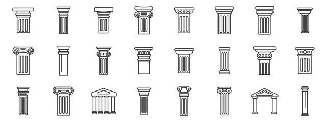 Poster - greece pillar icons set. line drawings representing various styles of antique columns, suitable for 