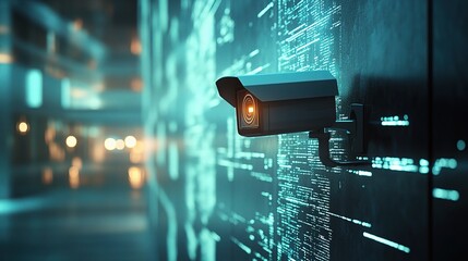 Poster - Modern Security Camera with Digital Background
