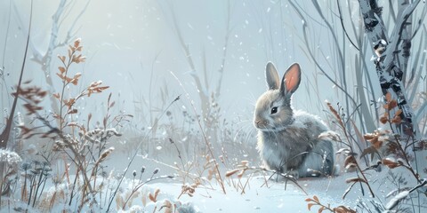 Illustration of a rabbit snow outdoors person.