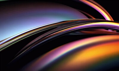 Poster - 3D abstract background wave with glowing lines iridescent colors against a black background