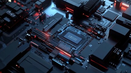 Poster - Abstract Circuitry with Red Lights