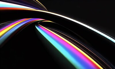 Poster - 3D abstract Dynamic Glowing gradient shape Background dark silver black background, 