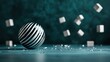 ©  Shomixer - A black and white striped ball is surrounded by small floating cubes in a surreal arrangement, offering an imaginative depiction of contrast and floating elements.