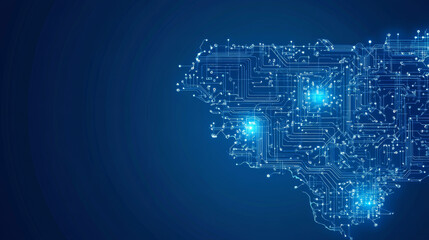 Contour map of Mississippi featuring a technological electronics circuit design, set against a blue background.



