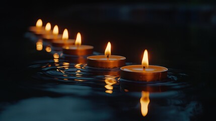 Row of candles against a black background at night