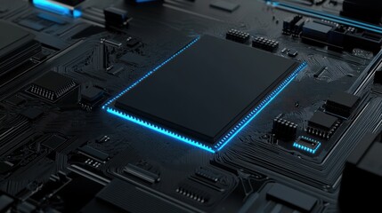 Poster - Circuit Board with Glowing Processor
