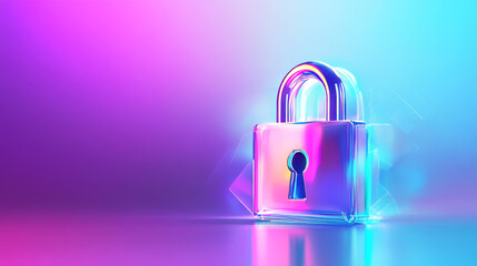 A holographic padlock with a keyhole and shield icon representing personal data security. This abstract background highlights concepts of cyber safety and information privacy, suitable for web present