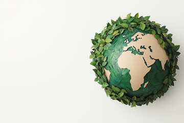 Globe made of leaves with shipping routes of sustainable goods, global trade theme