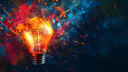 Wall Mural - glowing light bulb against a vibrant, colorful background