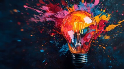 Wall Mural - a light bulb exploding with colorful paint splatter