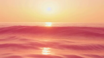 Poster - Gentle waves roll across a tranquil sea at sunrise, with warm golden light illuminating the sky and water, creating a serene and peaceful atmosphere