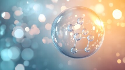 Wall Mural - a molecular structure enclosed in a transparent sphere against a soft, blurry background