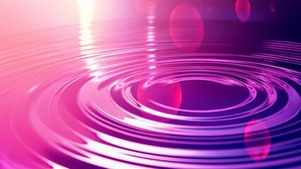 Poster - Pink liquid with circular ripples spreading outwards. Several pink spheres are floating above the surface. The light is reflecting on the liquid
