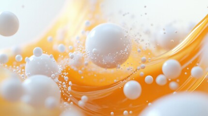 Wall Mural - White spheres and soft orange liquid in the foreground.