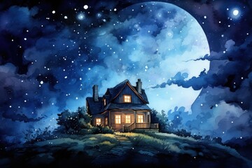 Canvas Print - Night house architecture astronomy.