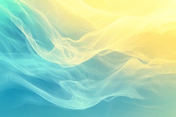 Poster - This image features an abstract wavy design with a gradient of soft pastel tones, blending seamlessly from blue to yellow with a gentle, luminous effect.