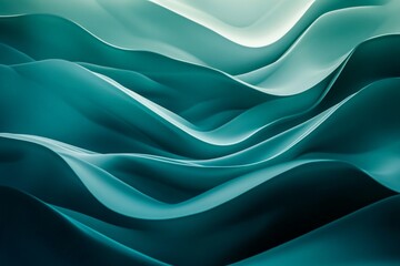 Poster - An elegant abstract image with smooth flowing teal waves, demonstrating a minimalist style, inducing tranquility and a serene state of mind.