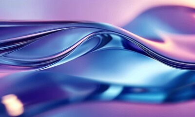 3d render, abstract background with glass curves in blue and purple colors, light reflection on the 