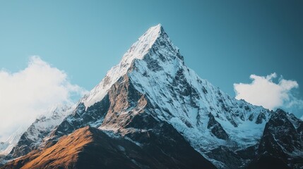 Towering Mountain Peak Crowned with Snow