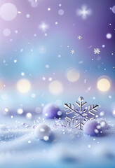 Wall Mural - pastel gradient blur background with snow and frost and bokeh lights, free space for text, christmas