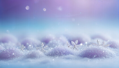 Wall Mural - pastel gradient blur background with snow and frost and bokeh lights, free space for text, christmas