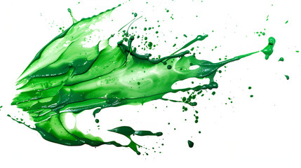 Green Liquid Splashing on Top of White Surface ,green paint splashing on white background. Isolated with clipping path