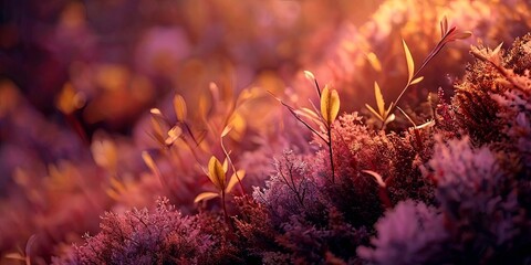 Poster - A close up of a field of flowers with a warm orange and yellow hue