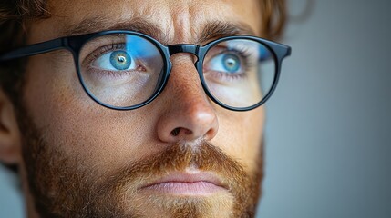 Poster - A man with glasses and a beard is looking at the camera