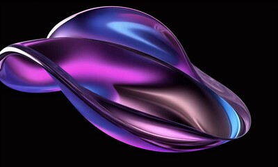Poster - 
3D render, abstract glass shapes with a purple and blue gradient on a black background, elegant curves and swirls.