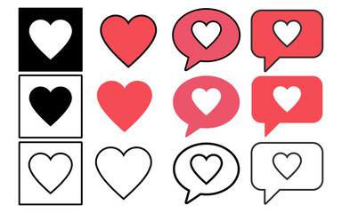 Poster - cute love icon message icon set vector buttons sign symbol network reaction like good emotions heart