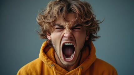 Poster - A man with a red hoodie is yelling
