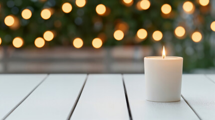 Aufkleber - Burning candle lighting an empty table on a festive evening