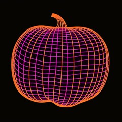 Poster - Abstract halloween pumpkin glowing night line.