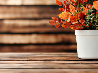 Poster - Autumn leaves bouquet resting on rustic wooden table