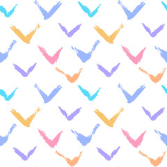 Aufkleber - Vector abstract birds pattern. Seamless colorful brush stroke background. Swoosh print in pink, purple, blue, orange, yellow and white colors. Painted ornament for kids. Rainbow motif. Childish design