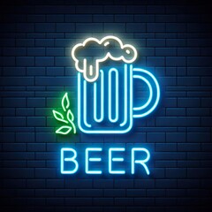 Neon beer sign. Nightly bright beer bar emblem