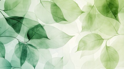 Wall Mural - a watercolor background with a gradient of greens and yellows, featuring abstract leaves in the fore