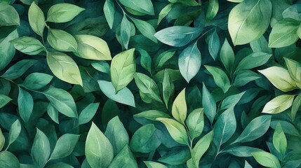 Wall Mural - a watercolor background with a gradient of greens and yellows, featuring abstract leaves in the fore
