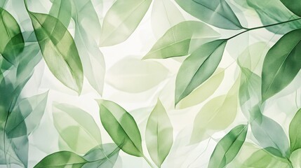 Wall Mural - a watercolor background with a gradient of greens and yellows, featuring abstract leaves in the fore