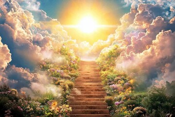 Wall Mural - In spirituality and enlightenment, the ladder or the way to heaven is depicted.