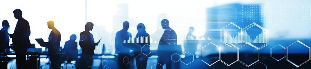 Poster - Digital technology, cloud computing, international network, data analysis, team of computer programming specialists. Business Intelligence, global network, and data analysis.