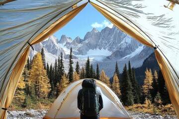 Poster - An autumnal view from a camping tent