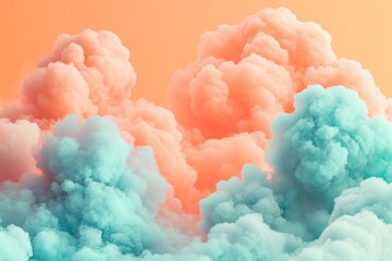 Poster - Orange and blue pastel clouds create a serene abstract landscape, providing a tranquil atmosphere with a striking artistic impression and soft visual harmony.