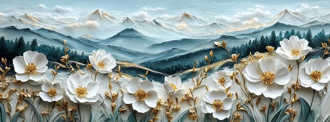 Poster - Alpine landscape with blooming meadows during summer spring