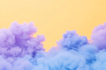 Poster - Soft pastel smoke clouds of lavender and cyan blend together against a contrasting golden backdrop, offering an abstract display of harmony and visual allure.