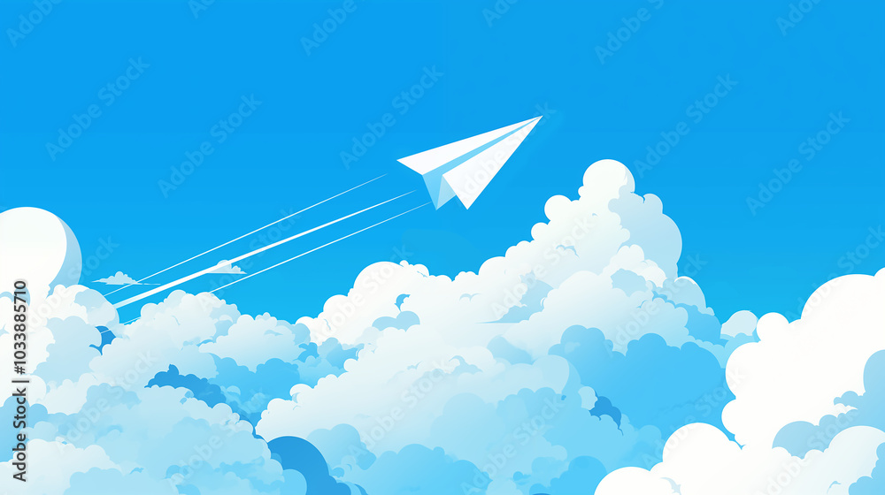 Cartoon paper airplane illustration in the sky Stock Illustration ...