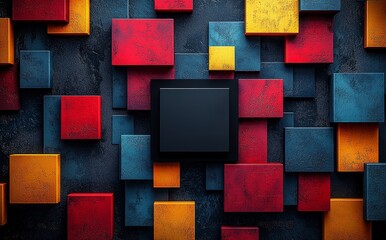 Leinwandbilder - An abstract geometric background in vibrant colors, combining squares to create dynamic patterns, using digital art techniques.