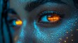 © Zaleman - Digital human eye glowing with digital data, blue eye reflected in futuristic orange lights, representing technology, stock, future, and cybernetics