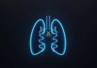 Poster - Low poly futuristic digital style background with blue and purple DNA molecule helices and human lungs.