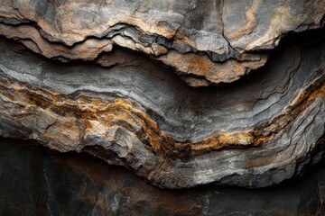 Poster - A close-up of rugged rock formations featuring intricate grey layers, creating a texture reminiscent of natural strength and resilience through geological time.